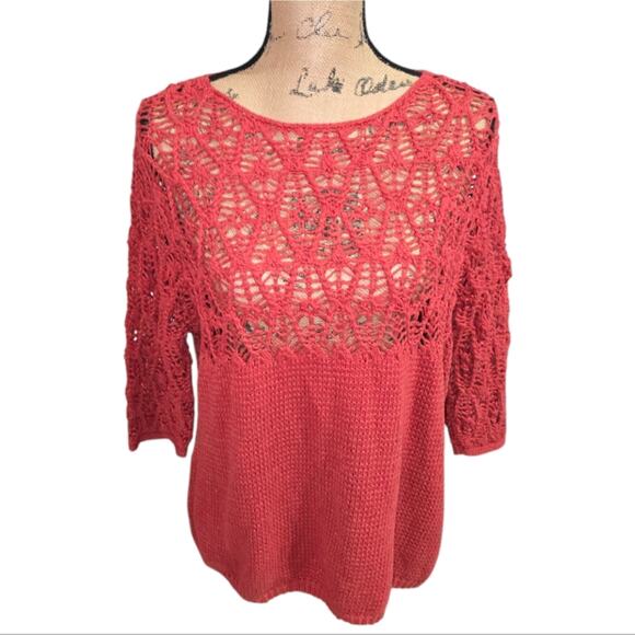 Chico's Salmon Open Weave Crochet Knit Top Sweater Size 2 Large New!! - Picture 1 of 6